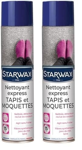 STARWAX - Pulitore express per tappeti e moquette in fibre naturali e sintetiche e giunco di mare - Pulisce e ravviva - Senza strofinare - Formula rapida - Prodotto in Francia - 600 ml