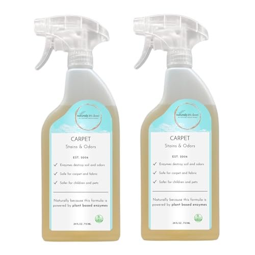 naturally it's clean Carpet Stains & Odors Cleaner; Plant Based Enzyme Safely Cleans Pet/Food Stains, Grease & Ink from Carpets, Rugs, Upholstery & Drapery, 24oz Spray Bottle x 2 Pack